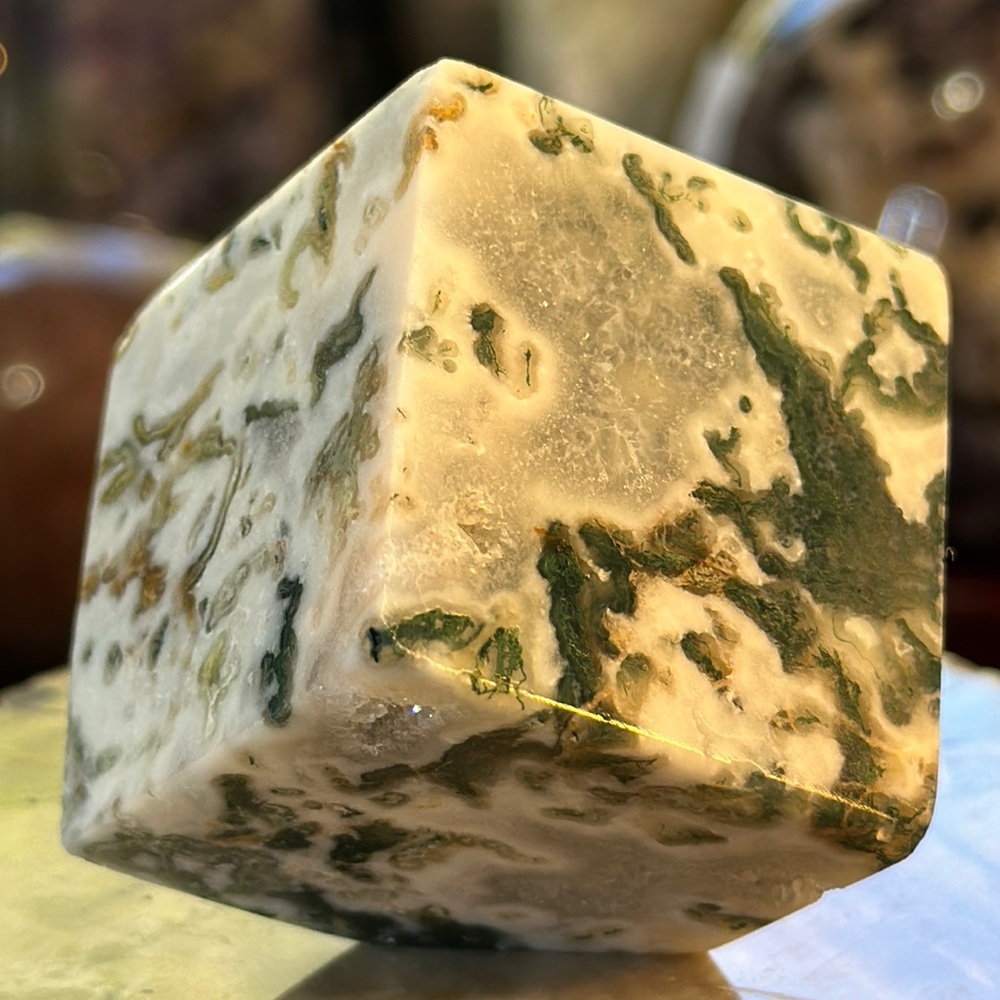 🔥SALE🔥 Moss Agate Crystal Cube With Druzy!